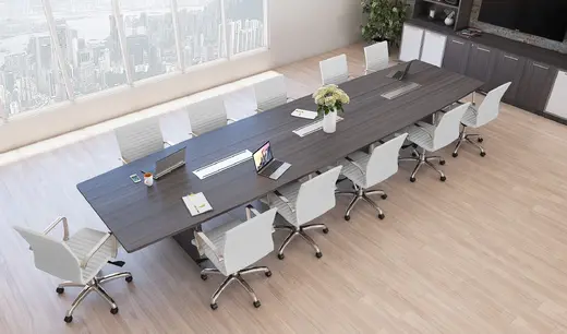 boat shaped conference table and chairs image