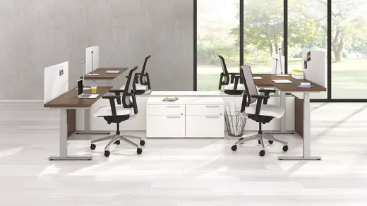 4 person sit stand workstation with drawers image