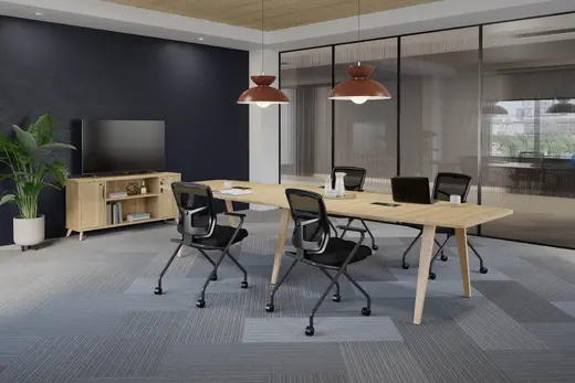 boat shaped conference table with wood legs Image